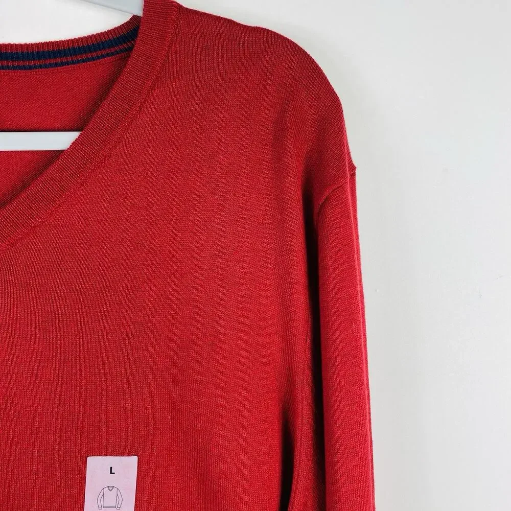 Old Navy Sweater Men's Large Red Everyday V-Neck Cotton Blend Pullover